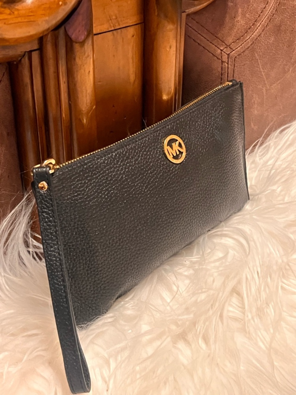 Michael Kors Black Leather Wristlet with Gold Zipper - Picture 13 of 13